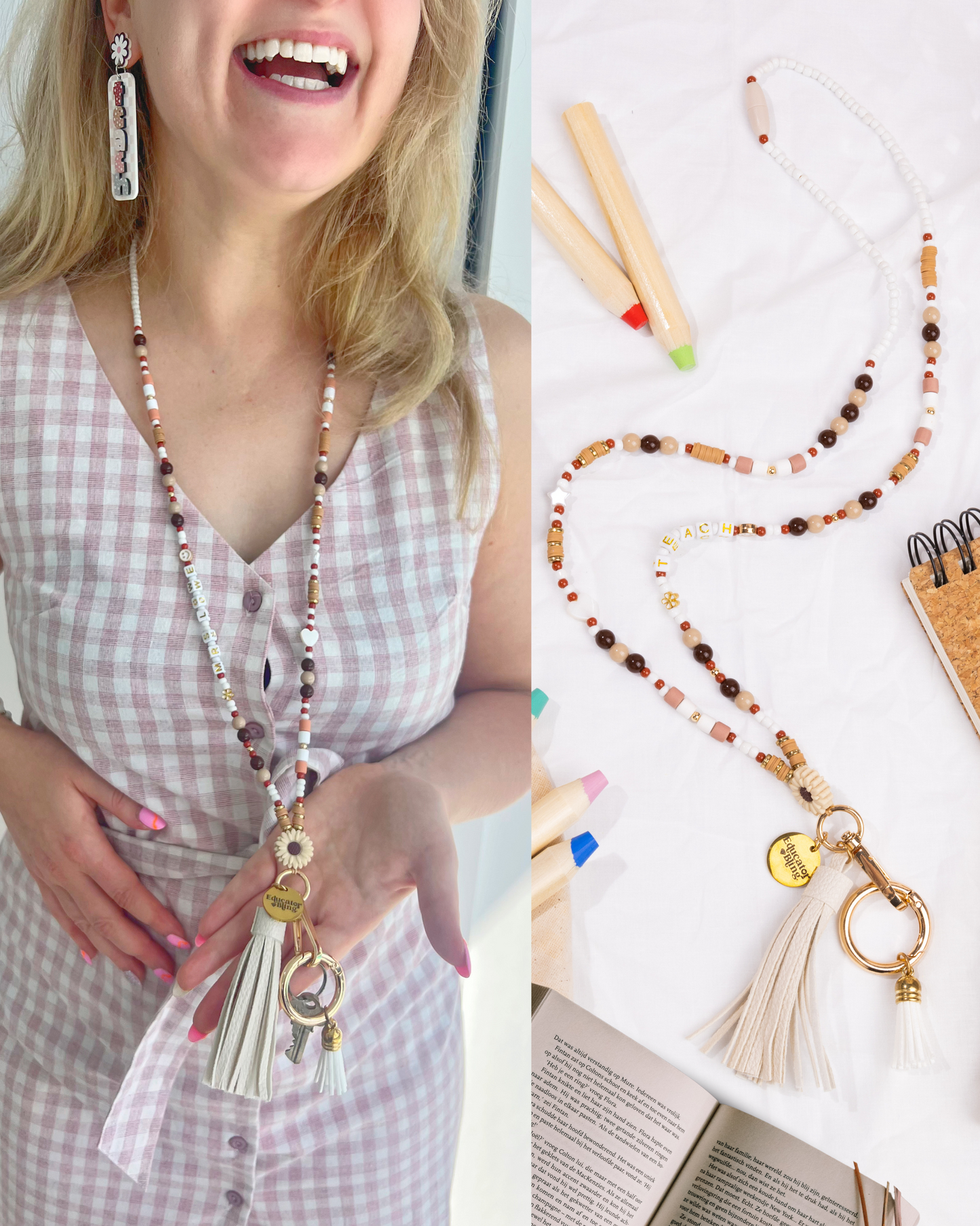 TEACH Teacher Beaded Lanyard - Boho Babe - Personalised Custom Name