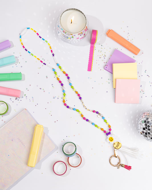 TEACH Teacher Beaded Lanyard - Rainbow Bright