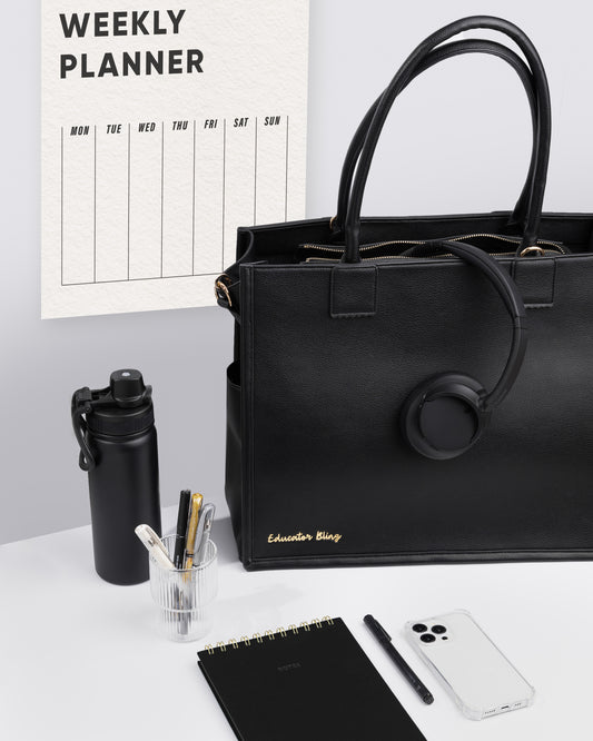 Ultimate Teacher Handbag Tote - Black Vegan Leather