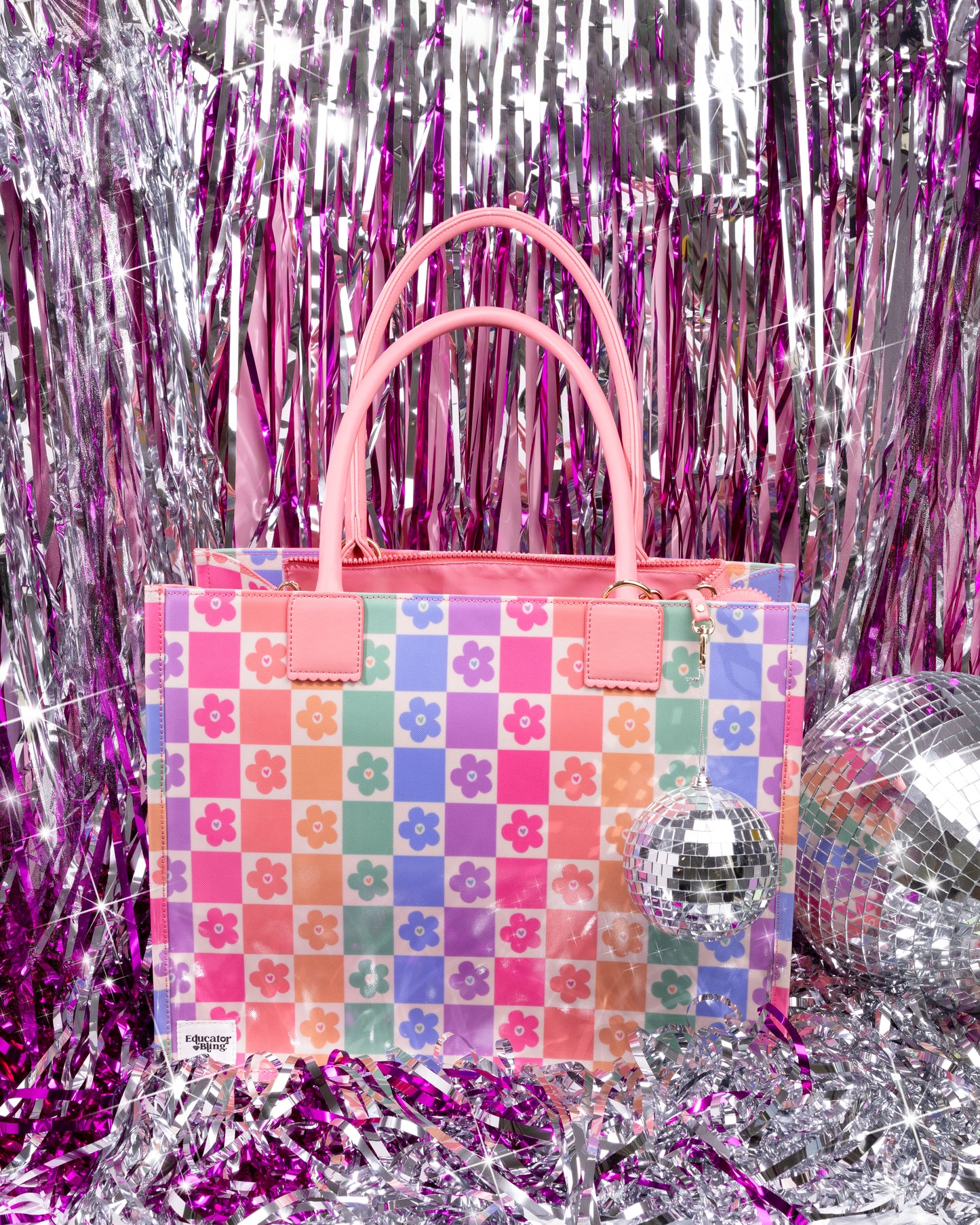 Ultimate Teacher Handbag Tote - Rainbow Flowers