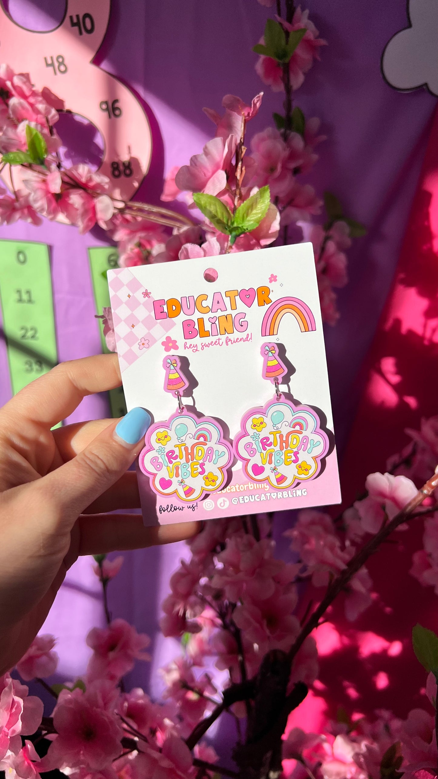 BIRTHDAY VIBES *RAINBOW PINK* Teacher Earrings | Colourful Drop Dangle Acrylic Earrings
