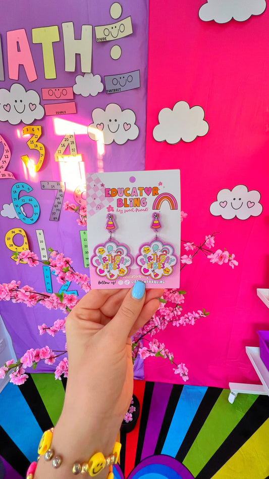 Birthday Vibes Rainbow Teacher Earrings Far