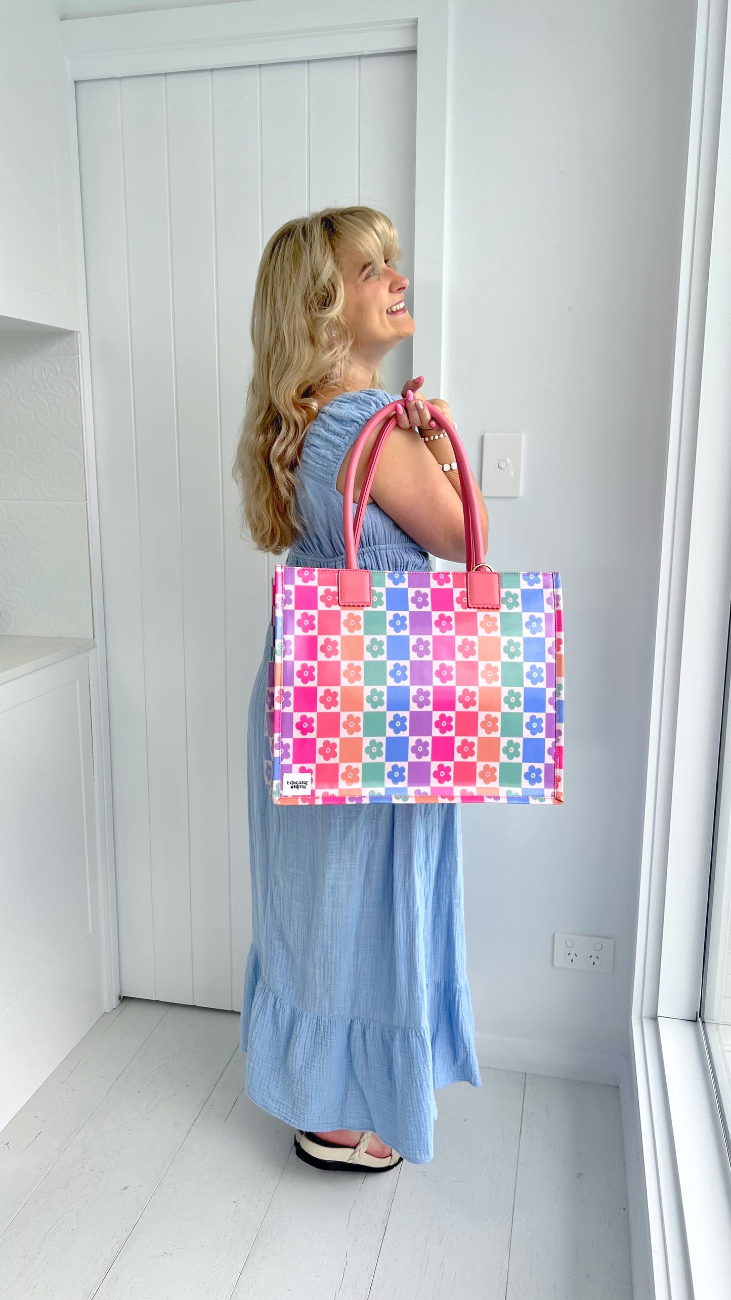 Ultimate Teacher Handbag Tote - Rainbow Flowers