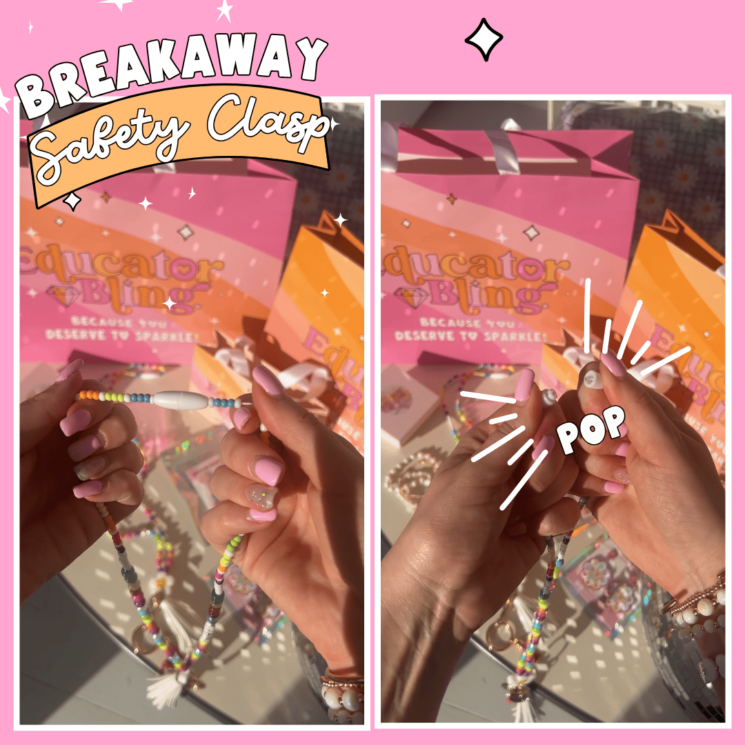 TEACH Teacher Beaded Lanyard - Rainbow Bright - Personalised Custom Name