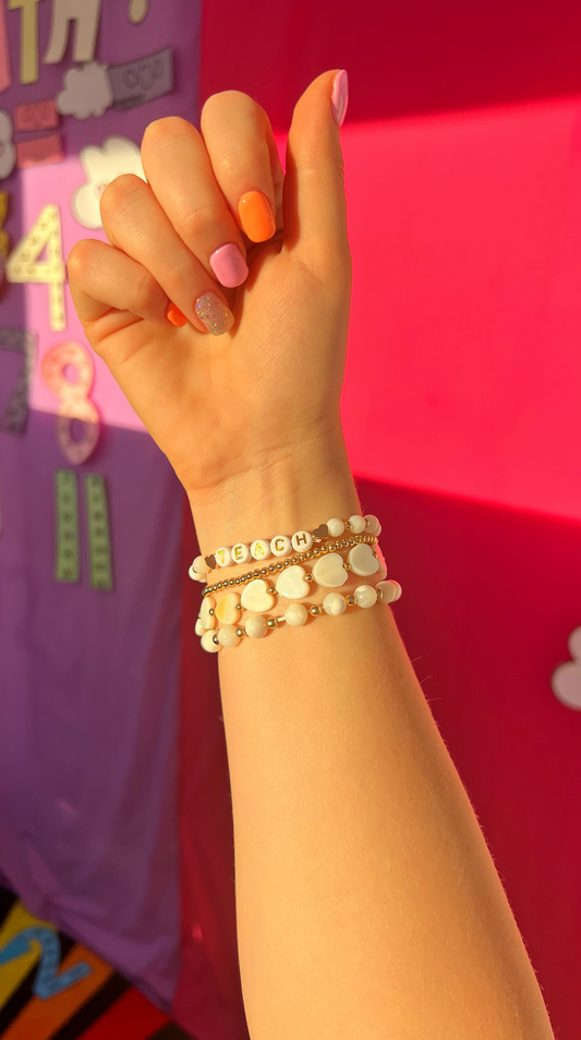 TEACH Teacher Beaded Bracelet - Shell & Gold