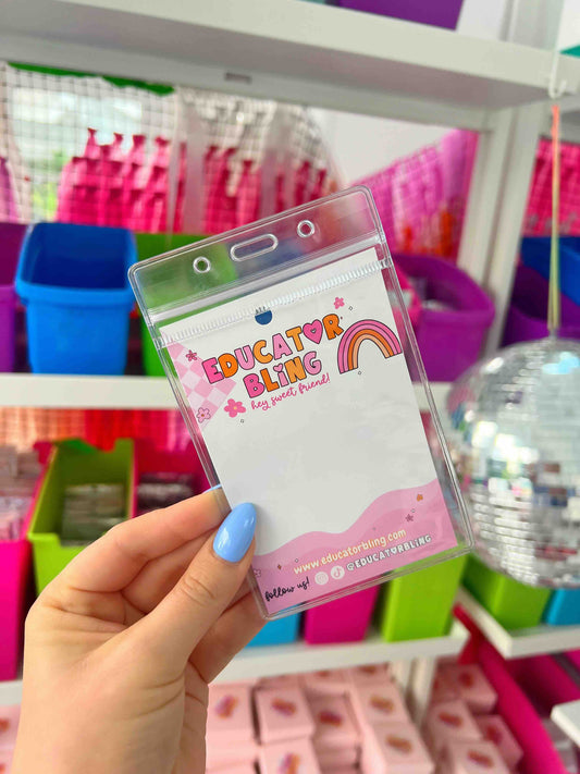 Teacher ID badge holder shown in vertical orientation – Educator Bling