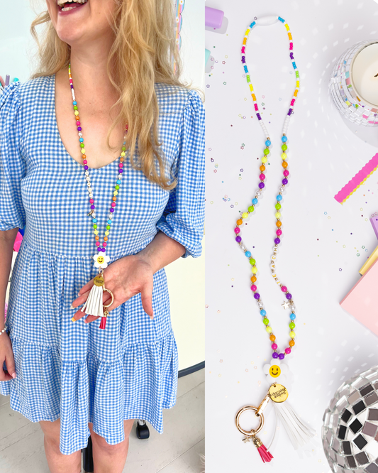 TEACH Teacher Beaded Lanyard - Rainbow Bright