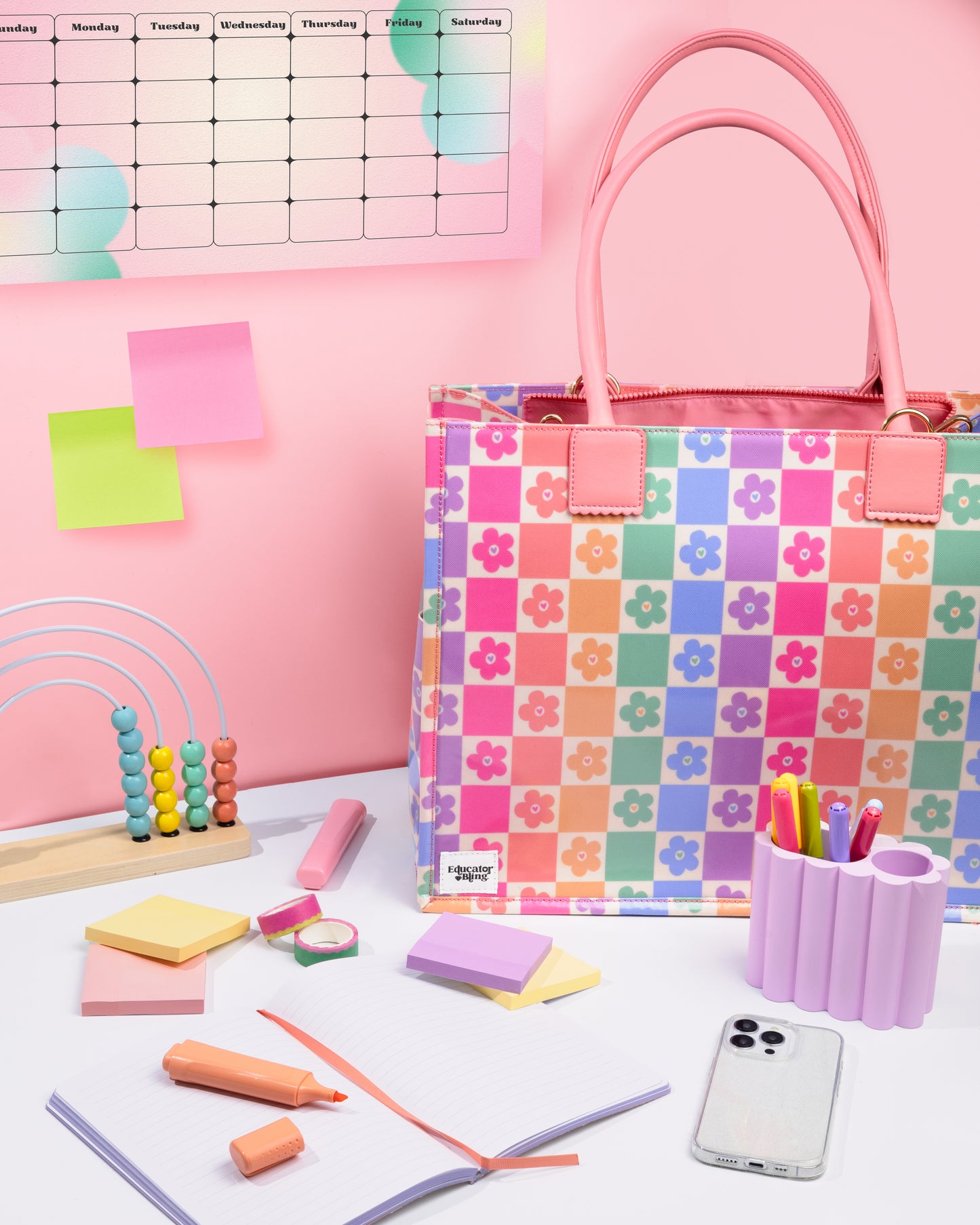 Ultimate Teacher Handbag Tote - Rainbow Flowers