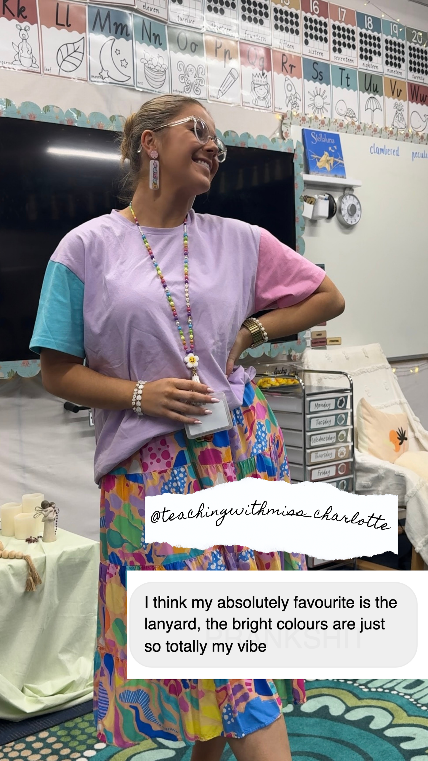 TEACH Teacher Beaded Lanyard - Rainbow Bright