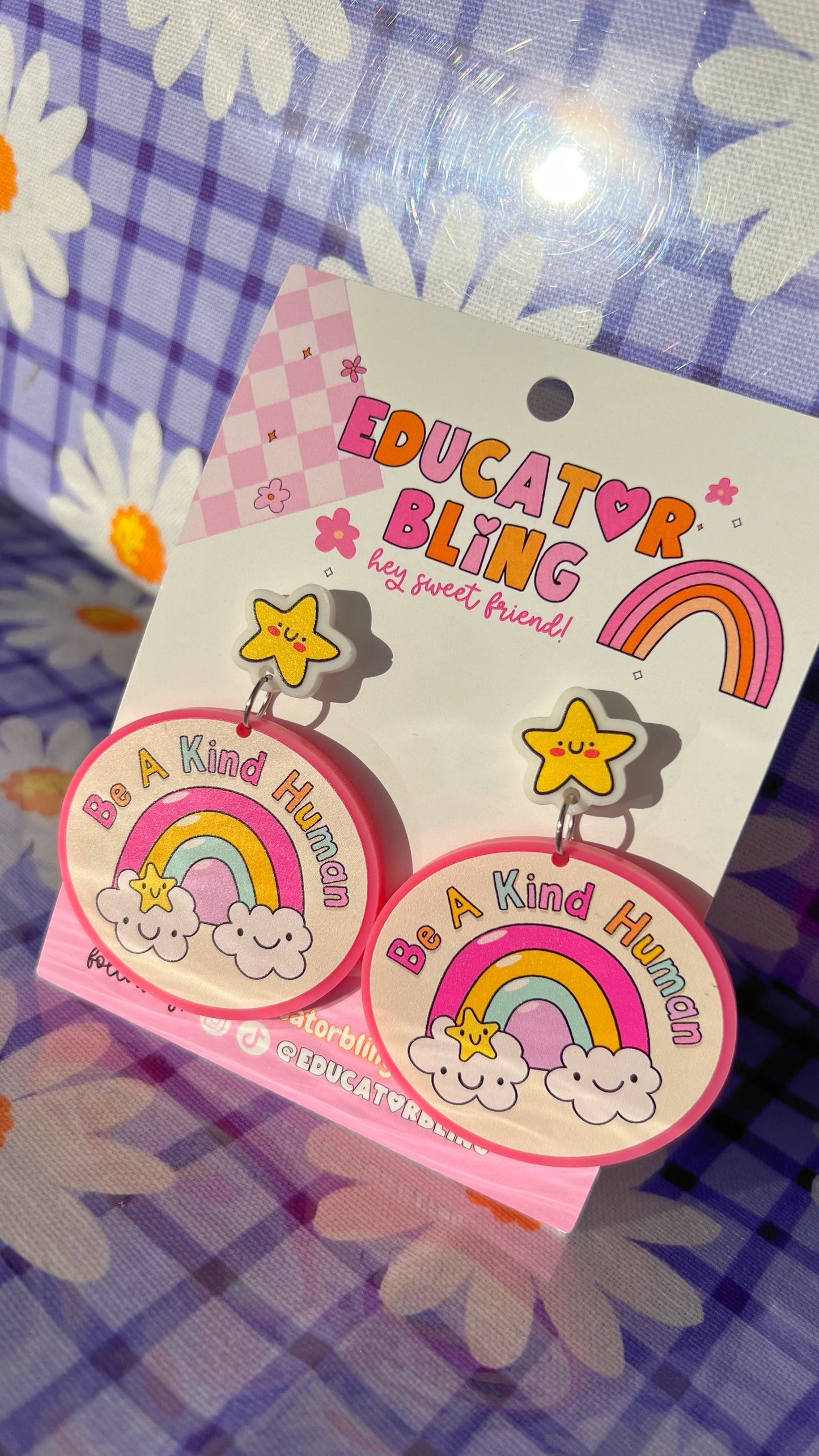 'Be a Kind Human' Teacher Earrings | Colourful Drop Dangle Acrylic Earrings