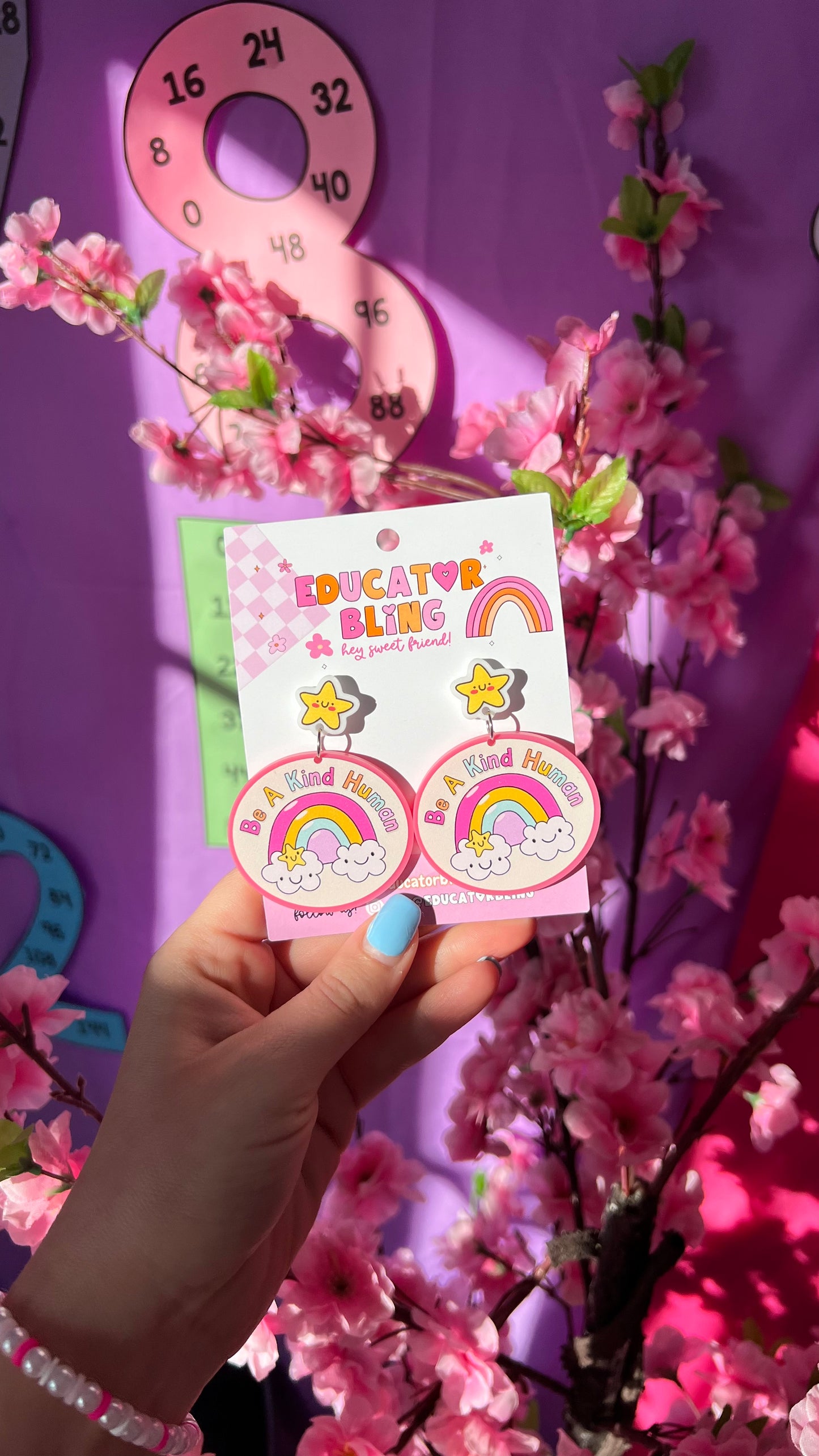 'Be a Kind Human' Teacher Earrings | Colourful Drop Dangle Acrylic Earrings