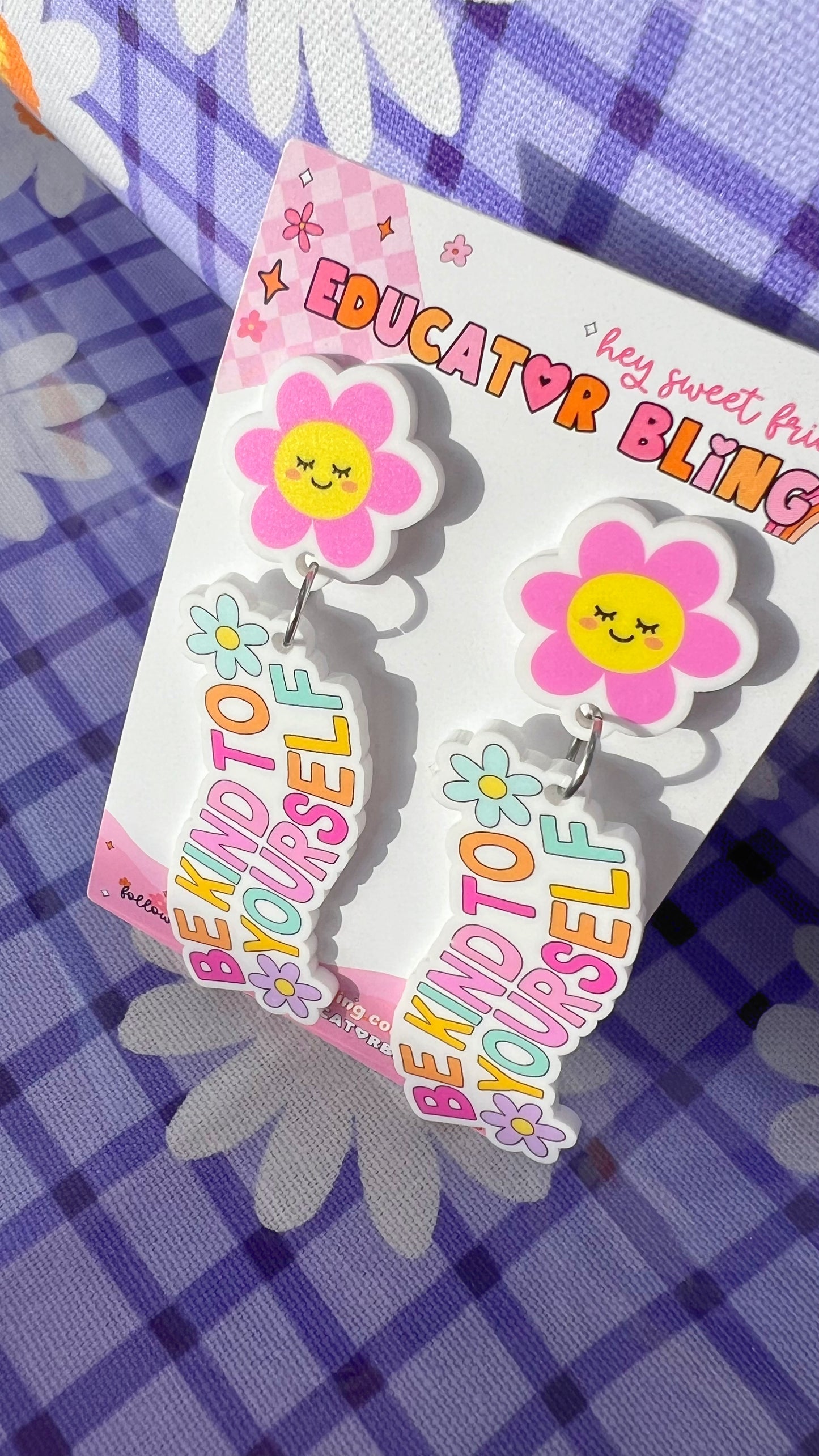'Be Kind to Yourself' Teacher Earrings | Colourful Drop Dangle Acrylic Earrings