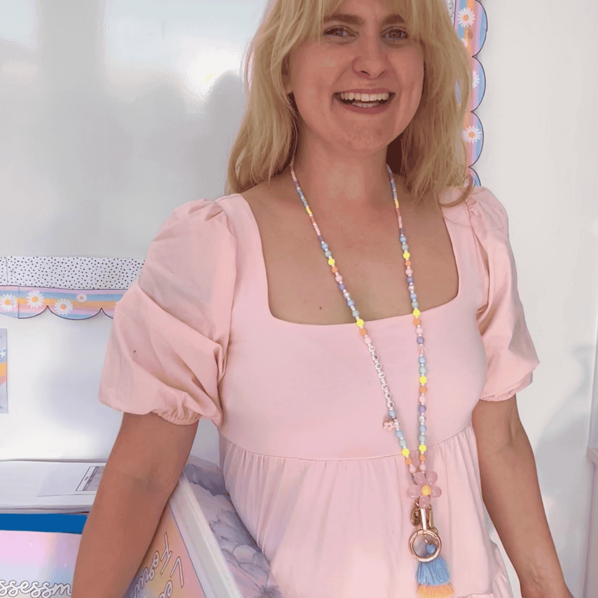 TEACH Teacher Beaded Lanyard - Pastel POP - Personalised Custom Name