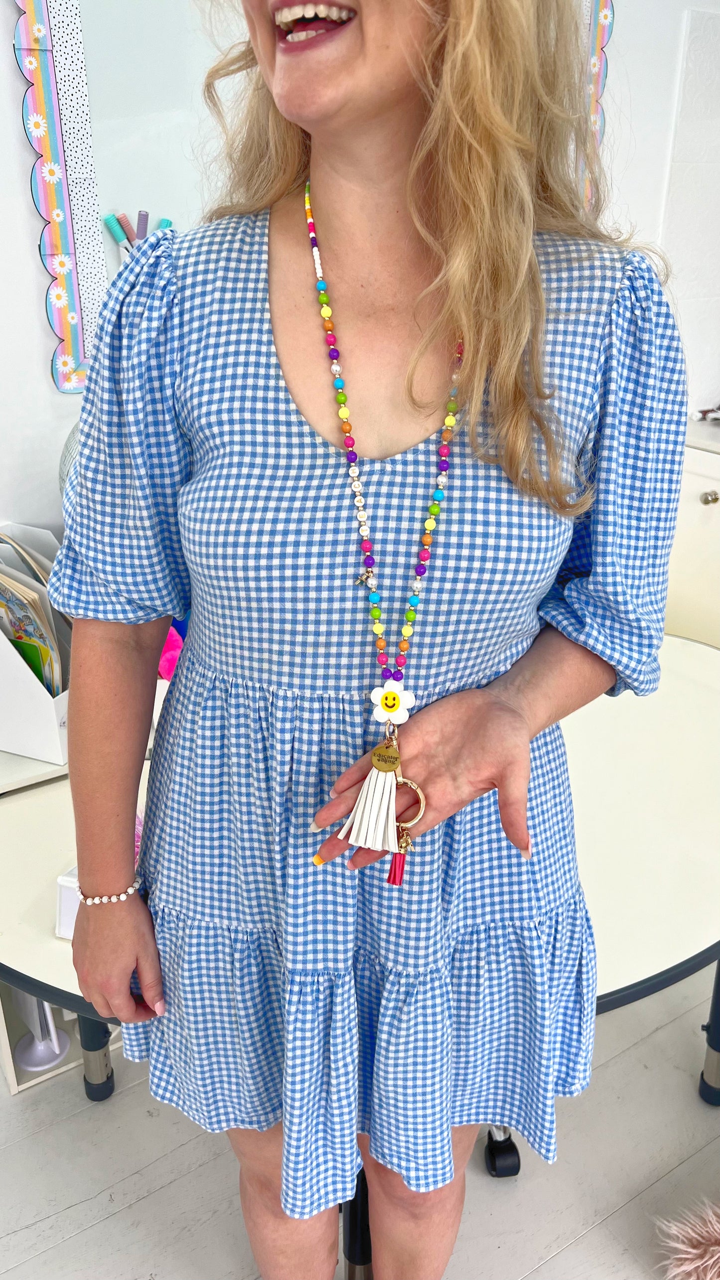 TEACH Teacher Beaded Lanyard - Rainbow Bright