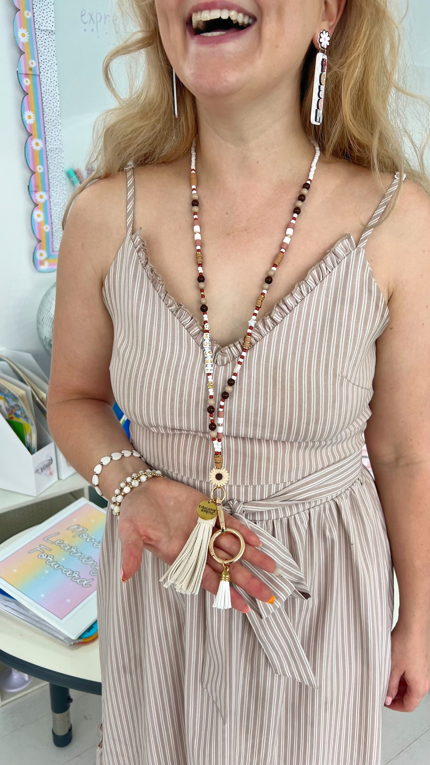 TEACH Teacher Beaded Lanyard - Boho Babe