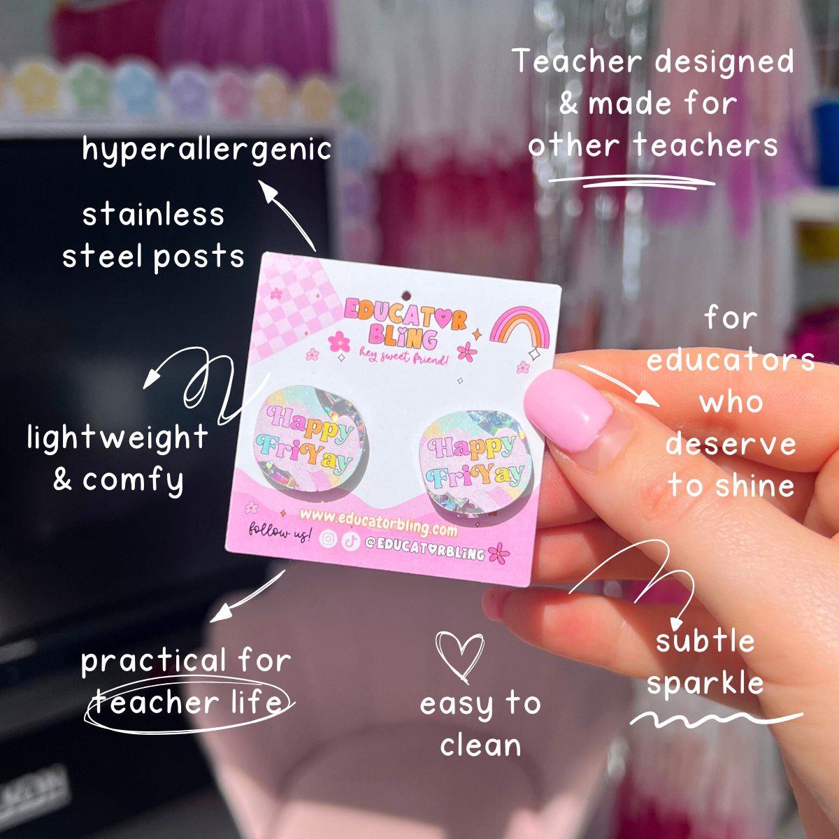 Happy Friyay Teacher Earrings | Colourful Stud Acrylic Earrings