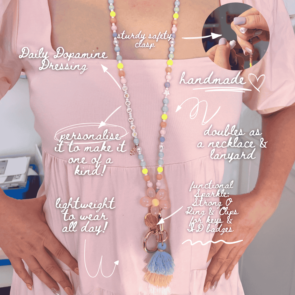 TEACH Teacher Beaded Lanyard - Pastel POP - Personalised Custom Name