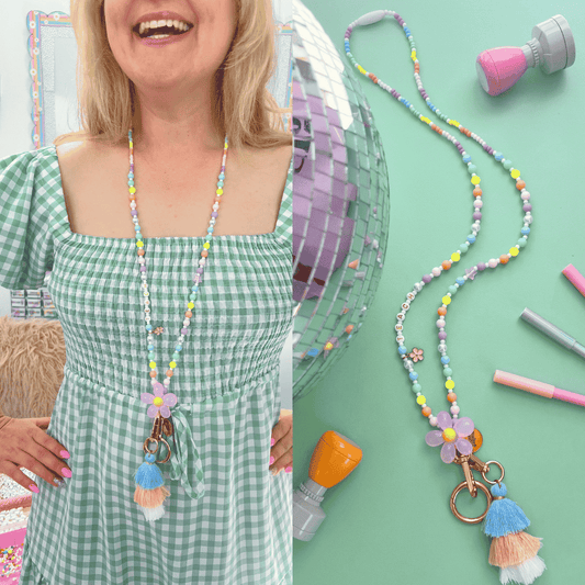 TEACH Teacher Beaded Lanyard - Pastel POP