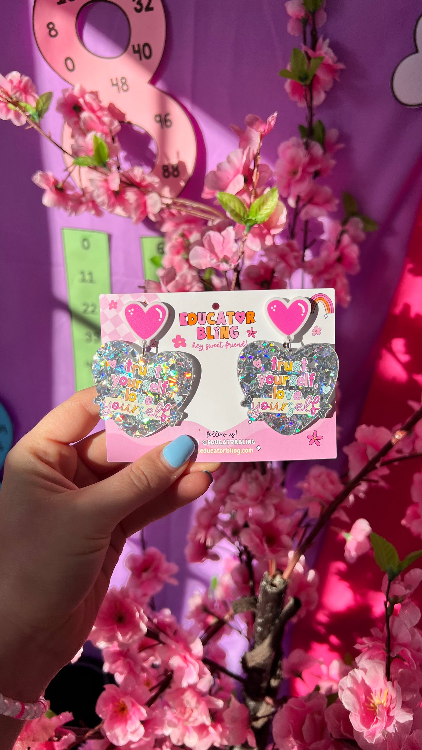 'Trust Yourself, Love Yourself' Teacher Earrings | Colourful Drop Dangle Acrylic Earrings