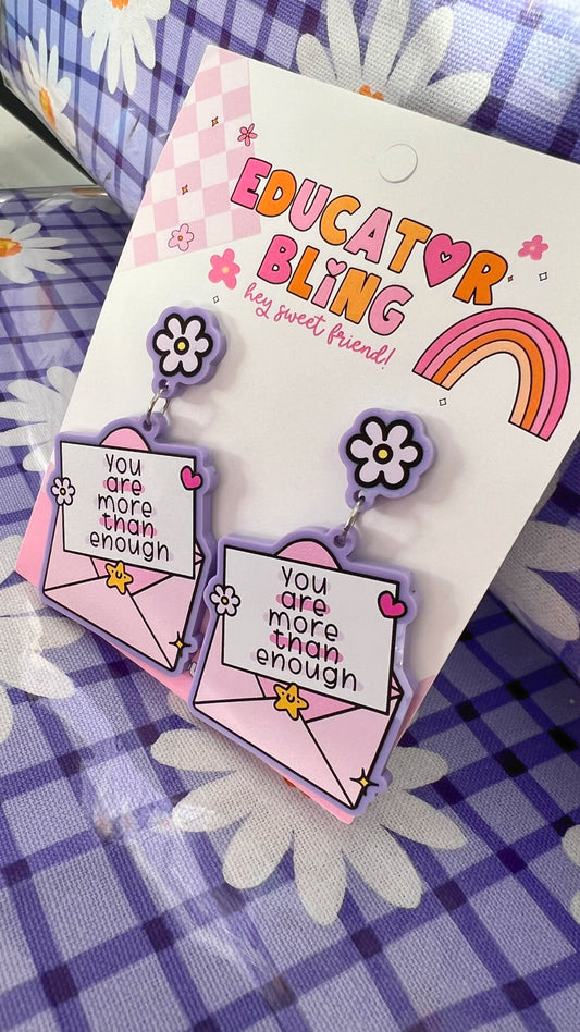 'You Are More Than Enough' Teacher Earrings | Colourful Drop Dangle Acrylic Earrings