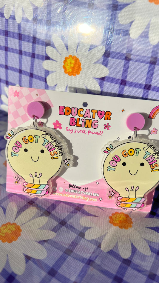 'You Got This' Teacher Earrings | Colourful Drop Dangle Acrylic Earrings