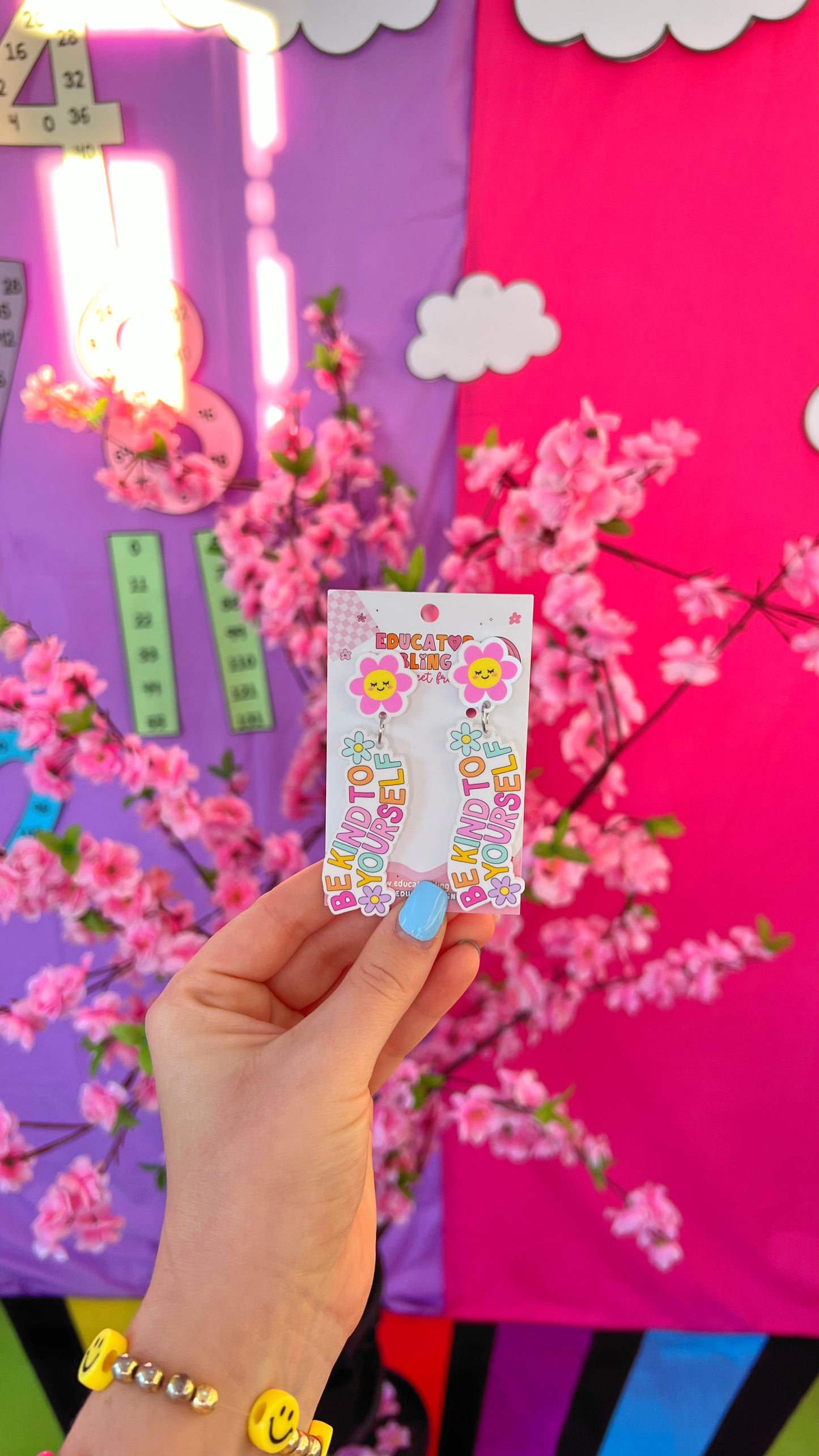 'Be Kind to Yourself' Teacher Earrings | Colourful Drop Dangle Acrylic Earrings