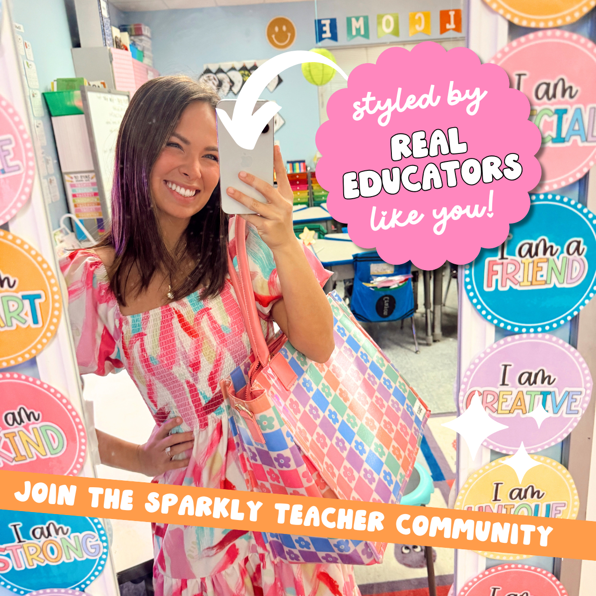 Ultimate Teacher Handbag Tote - Rainbow Flowers