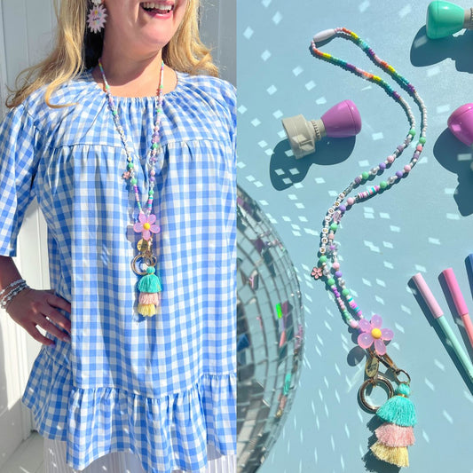 TEACH Teacher Beaded Lanyard - Pastel Rainbow - Personalised Custom Name