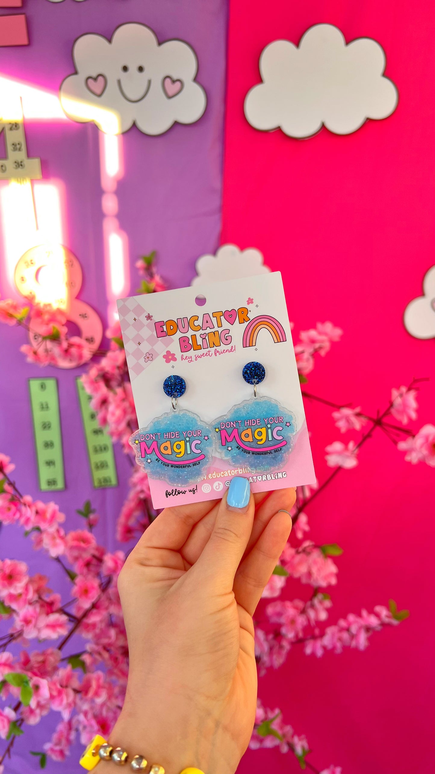 'Don't Hide Your Magic' Teacher Earrings | Colourful Drop Dangle Acrylic Earrings