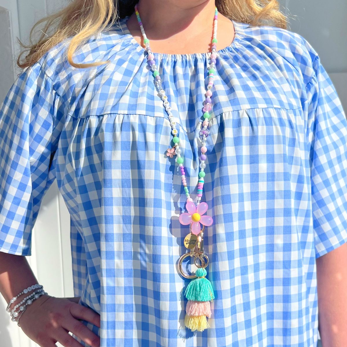 TEACH Teacher Beaded Lanyard - Pastel Rainbow - Personalised Custom Name