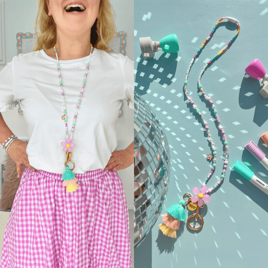 TEACH Teacher Beaded Lanyard - Pastel Rainbow