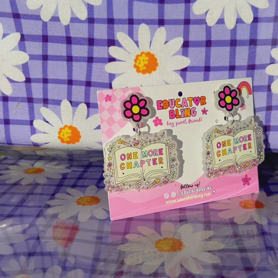 One More Chapter teacher earrings – short video showing the open-book flower dangle earrings