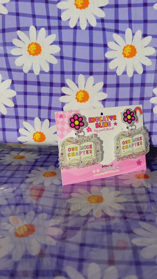 One More Chapter teacher earrings – short video showing the open-book flower dangle earrings