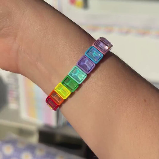 Rainbow crystal tile teacher bracelet – short video showing the colourful gem tiles and sparkle