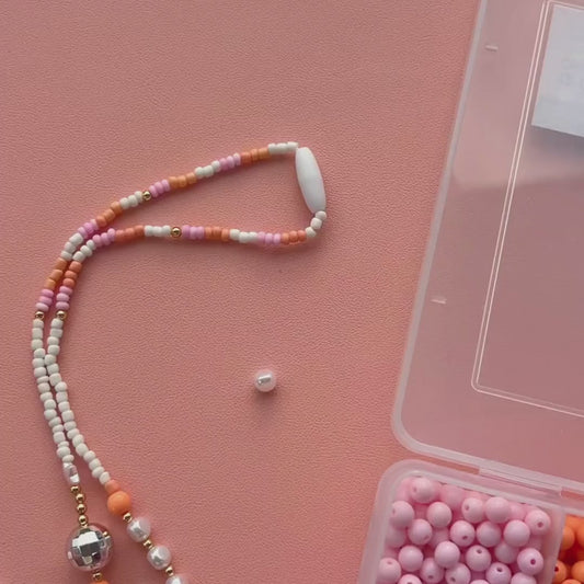 Personalised Teacher Beaded Lanyard - Pink & Orange - Custom Name