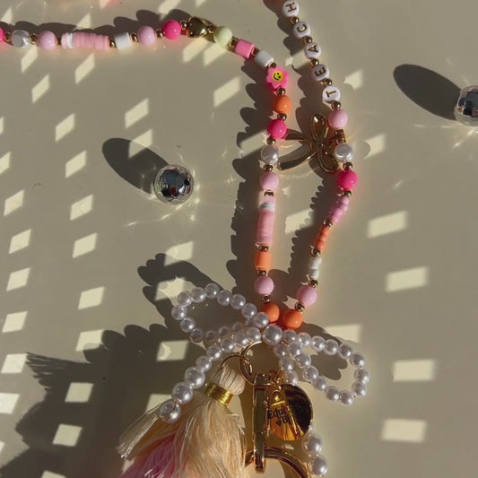 TEACH Teacher Beaded Lanyard - Pink and Orange Sunset Disco