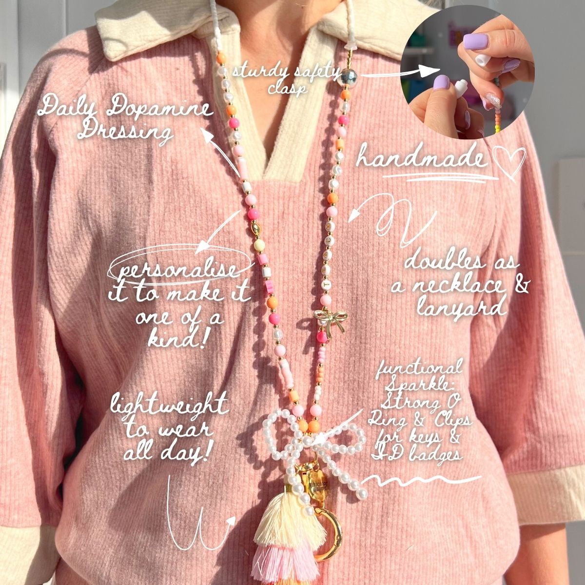 TEACH Teacher Beaded Lanyard - Pink and Orange Sunset Disco