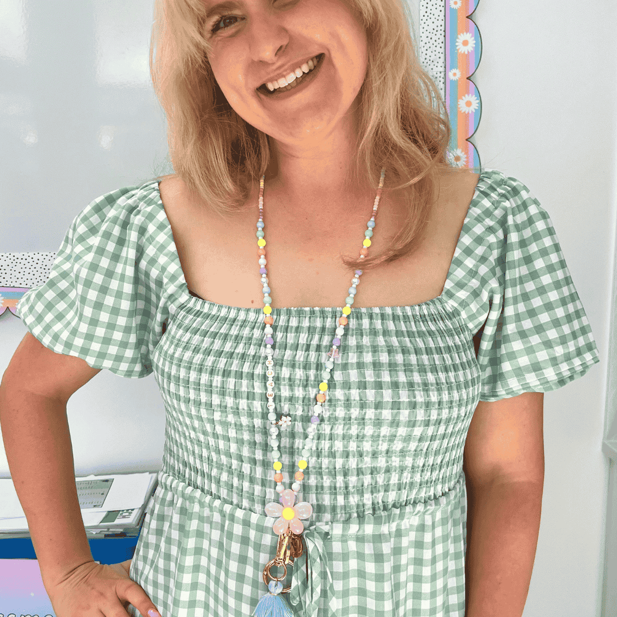TEACH Teacher Beaded Lanyard - Pastel POP
