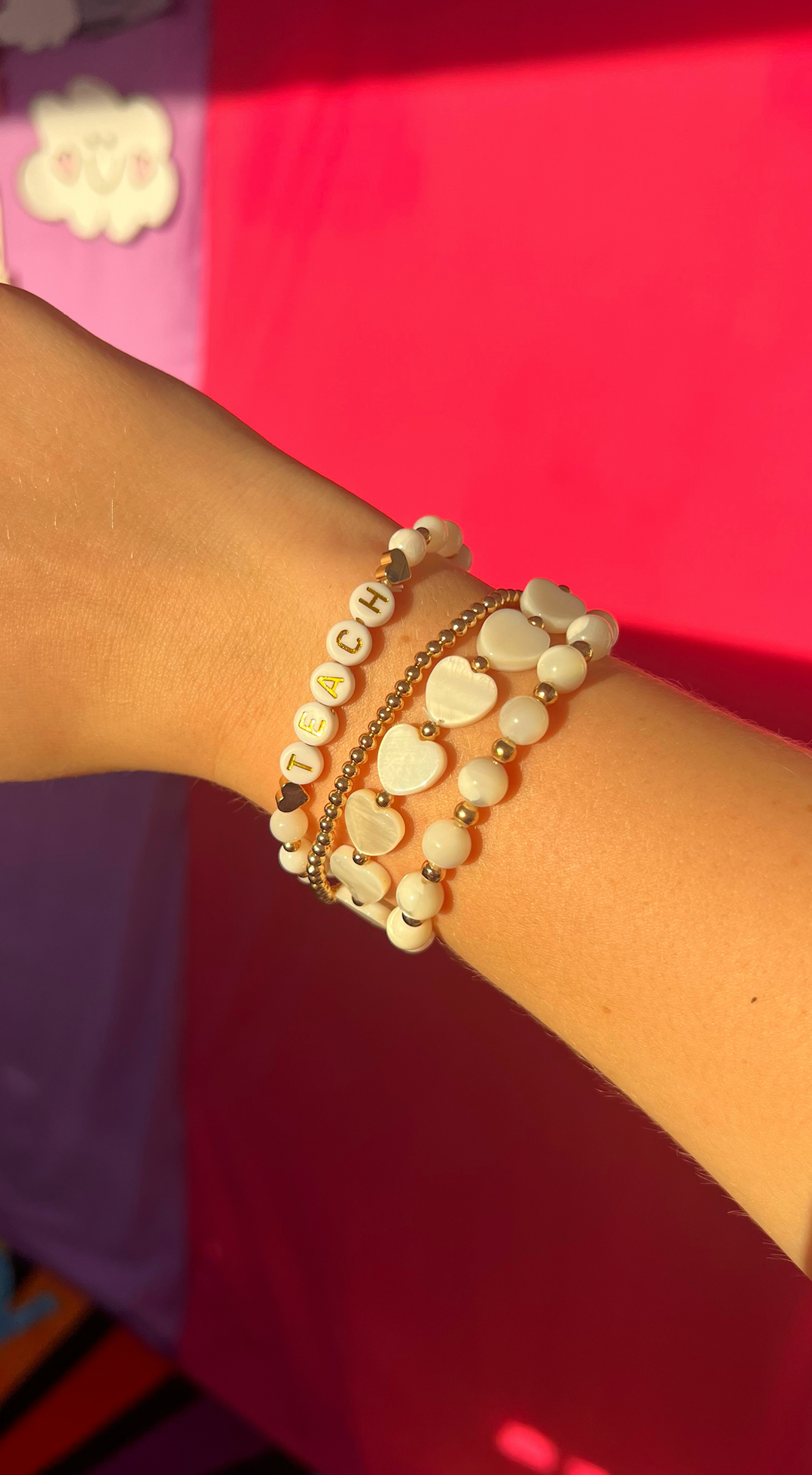 TEACH Teacher Beaded Bracelet - Shell & Gold