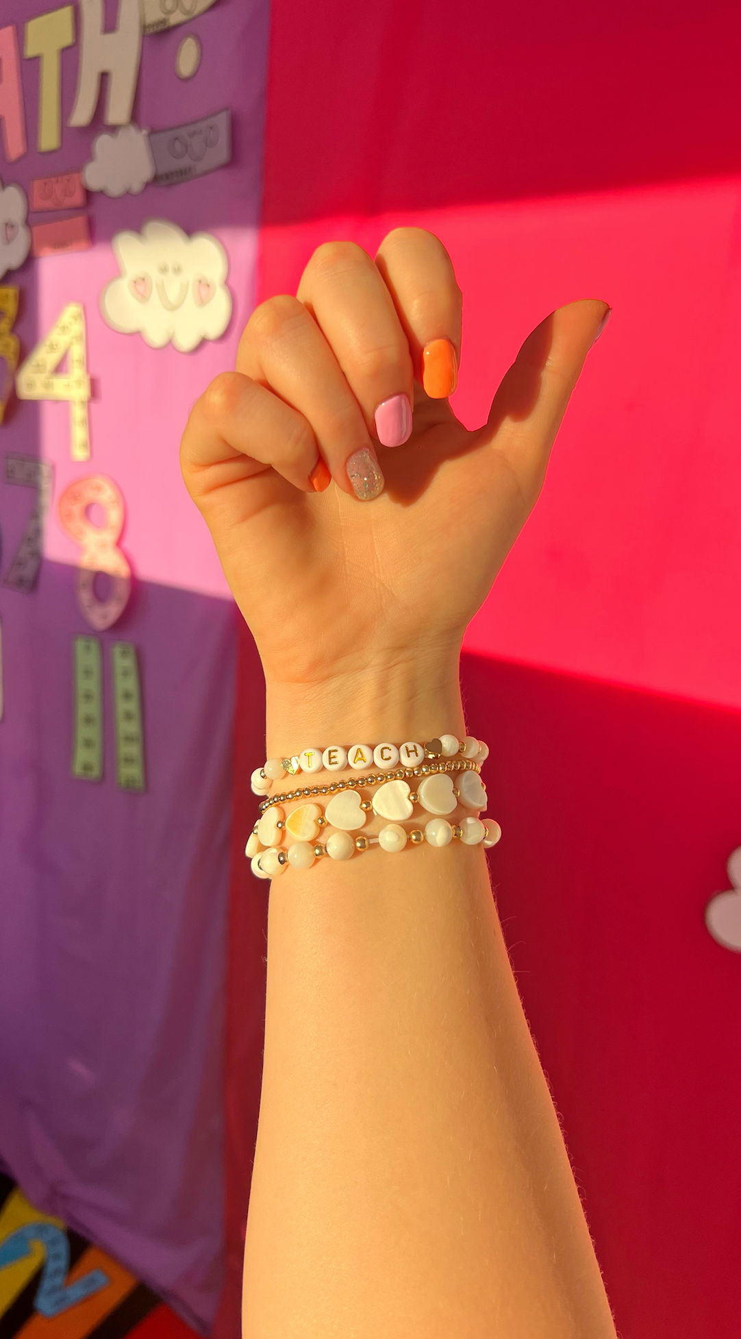 TEACH Teacher Beaded Bracelet - Shell & Gold