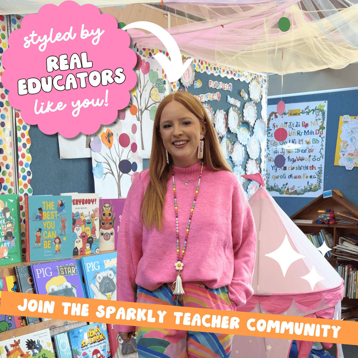 TEACH Teacher Beaded Lanyard - Rainbow Bright