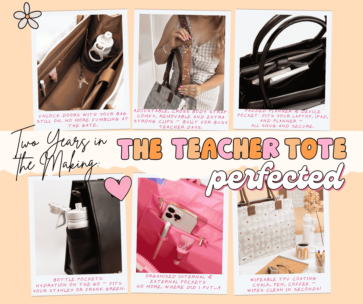 Ultimate Teacher Handbag Tote - Boho Daisies