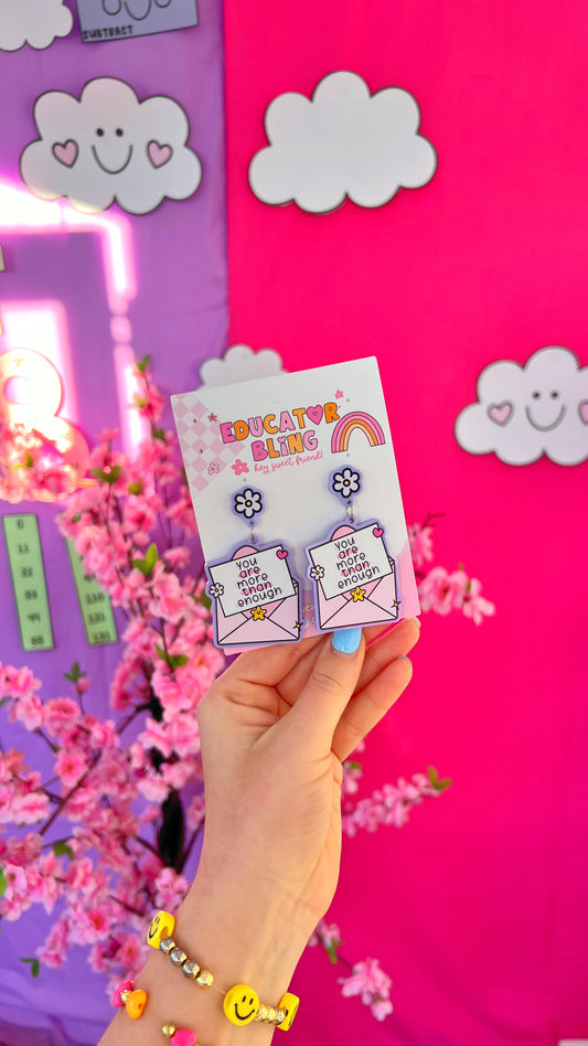 'You Are More Than Enough' Teacher Earrings | Colourful Drop Dangle Acrylic Earrings