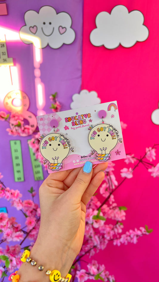 'You Got This' Teacher Earrings | Colourful Drop Dangle Acrylic Earrings